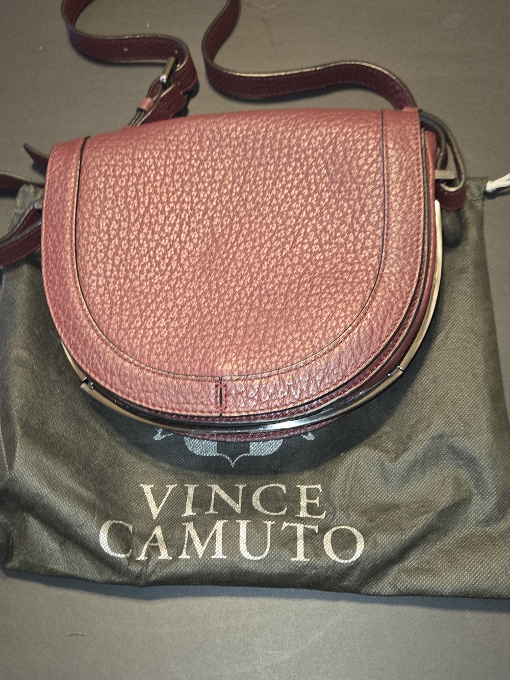 Rare Vince Camuto Clyde Pebbled Leather Saddle Crossbody - Burgundy - 2019